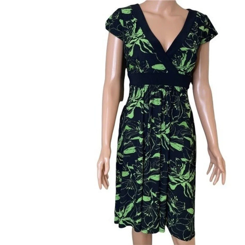 Evan Picone SZ 4 Black Green Floral Dress - Picture 4 of 8